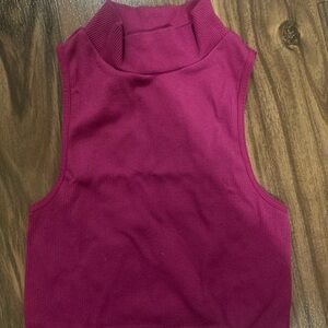 Bozzolo Ribbed Sleeveless Mock Neck Tank - Magenta